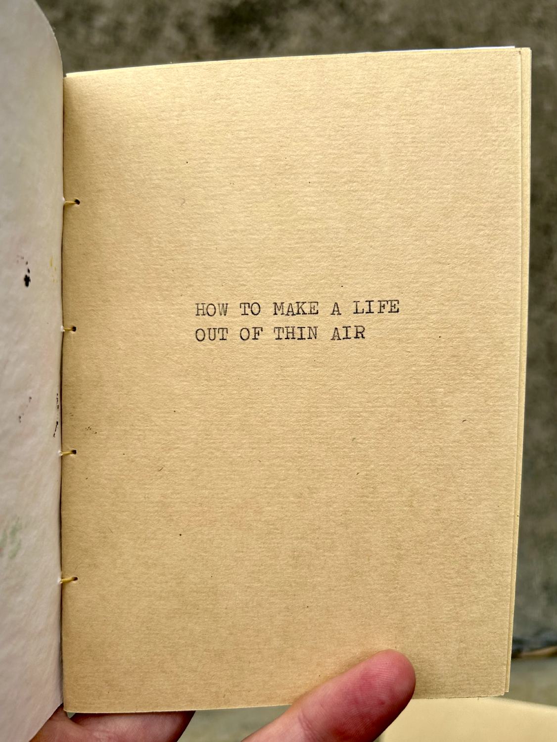 THIN AIR - handmade booklet: typed/watercolour/pen/stitched (limited edition of 50)