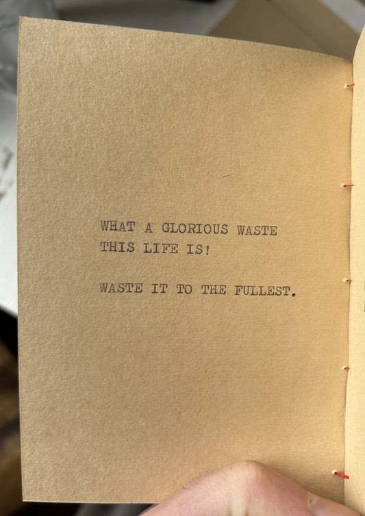 Waste Your Life poem - hand made/typed/stiched booklet (limited edition of 30)